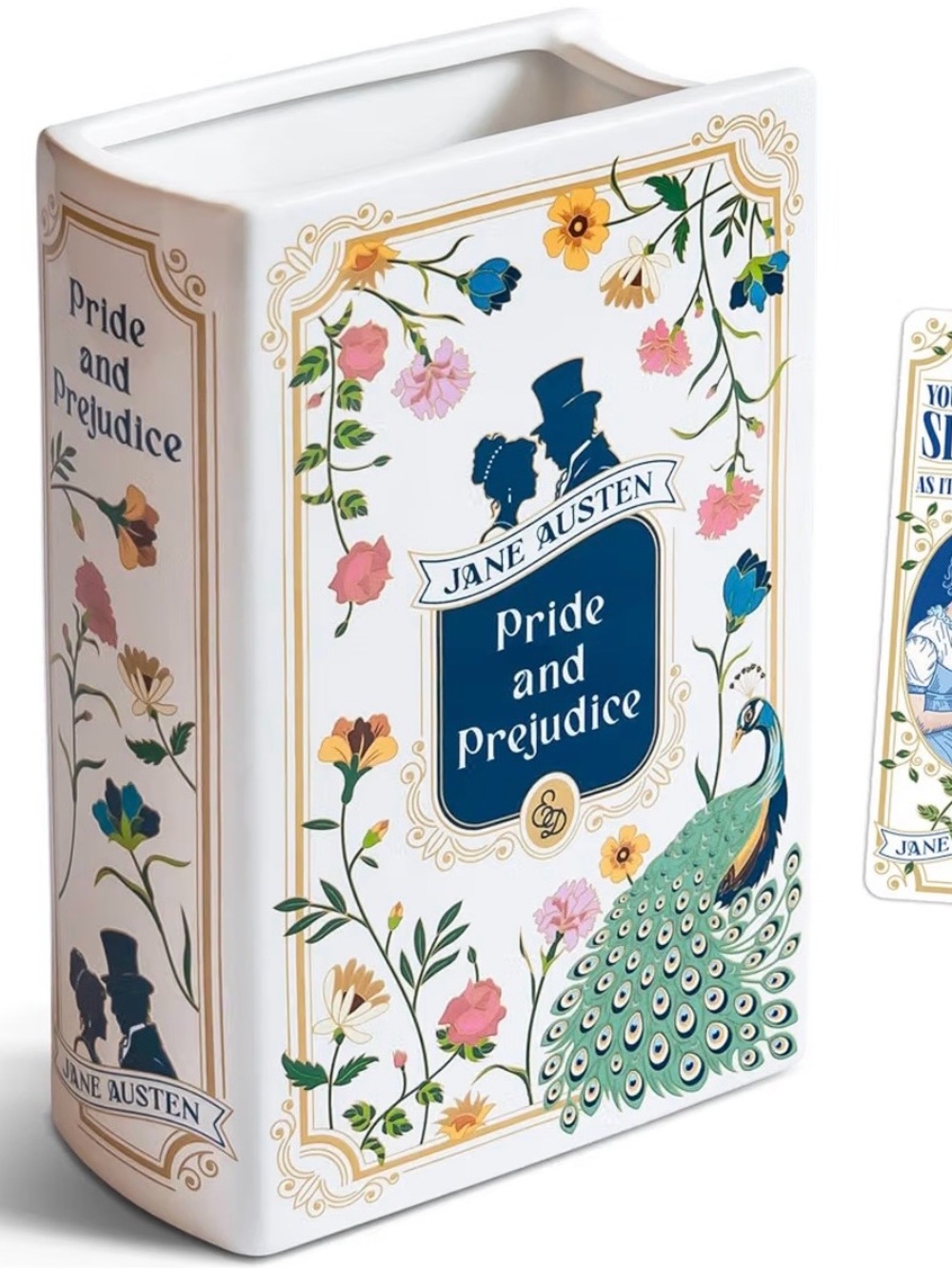 H&H Pride and Prejudice Book Vase for Flowers + Bookmark - Large Ceramic Book Pl